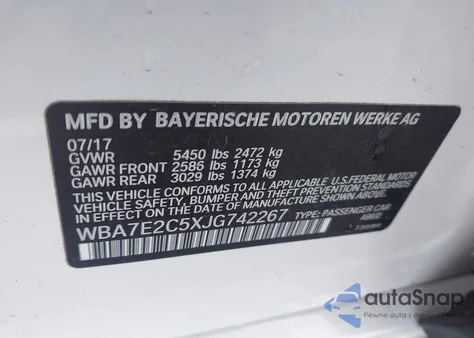 2018 BMW 740I from USA, damaged, VIN WBA7E2C5XJG742267